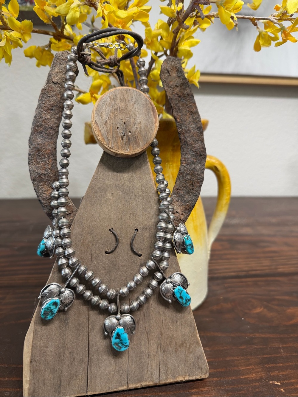 Navajo Turquoise Silver bench bead Necklace
